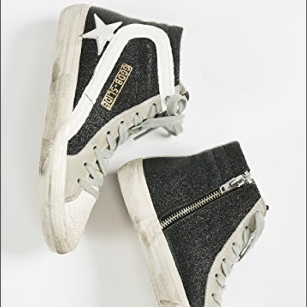 Golden Goose Slide Sneaker Black White Shimmer NIB - Picture 12 of 13